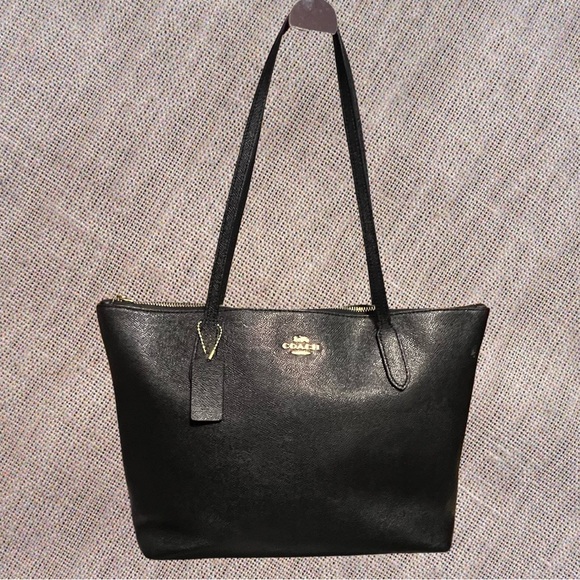 Coach Black Crossgrain Leather Zip Tote Shoulder Bag 4454 - Picture 13 of 16